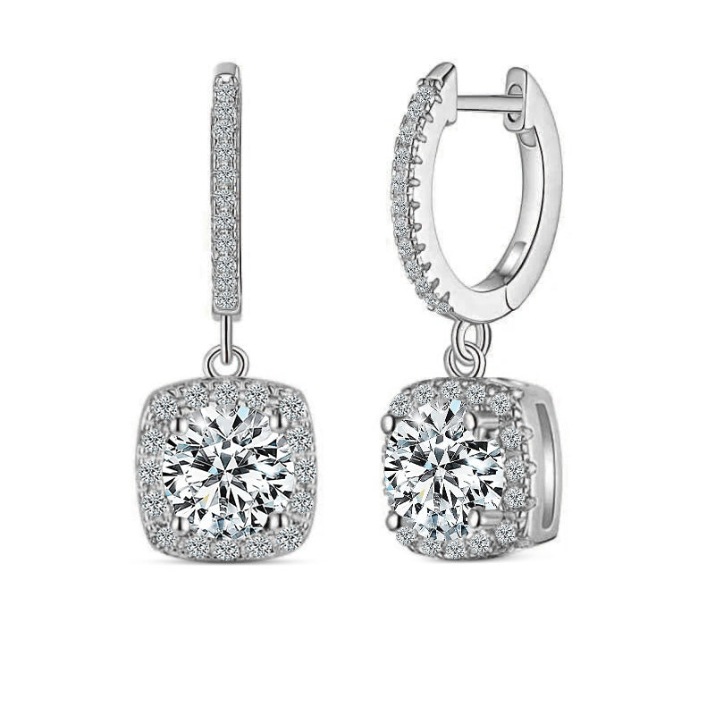 Square Halo Drop 925 Sterling Earrings - My Store