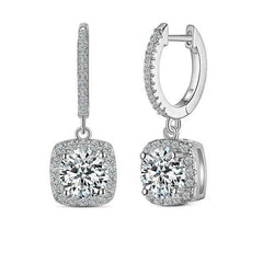 Square Halo Drop 925 Sterling Earrings