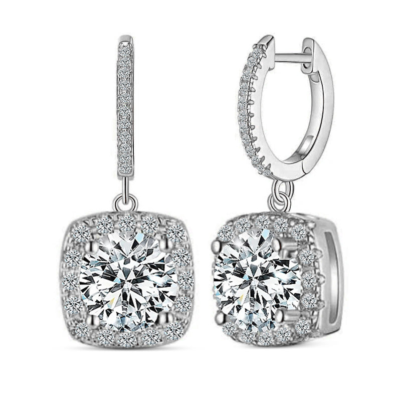 Square Halo Drop 925 Sterling Earrings - My Store