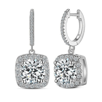 Square Halo Drop 925 Sterling Earrings - My Store