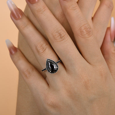 Alina - Black Pear Cut Ring in Sterling Silver - My Store