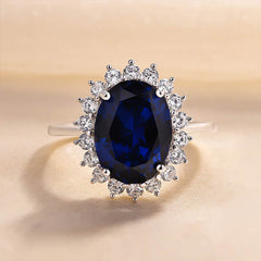 Elice - Oval Cut Blue Sapphire Ring In Sterling Silver