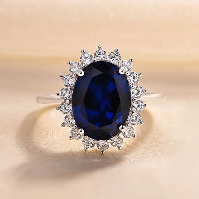 Elice - Oval Cut Blue Sapphire Ring In Sterling Silver - My Store