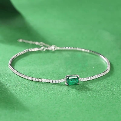 Green Stone Cut Sterling Silver Bracelet - My Store